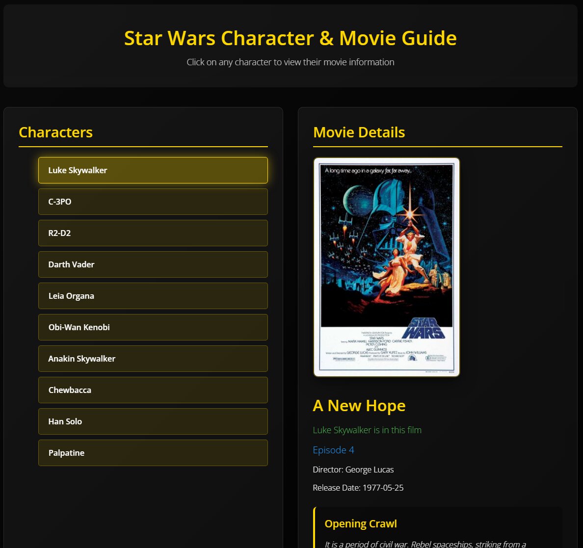 Star Wars API project preview